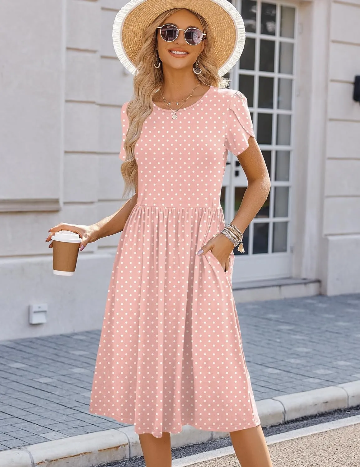 HOTOUCH Women's Summer Short Sleeve A-Line Midi Dresses Casual Floral T-Shirt Dress Flowy Beach Sundress with Pockets