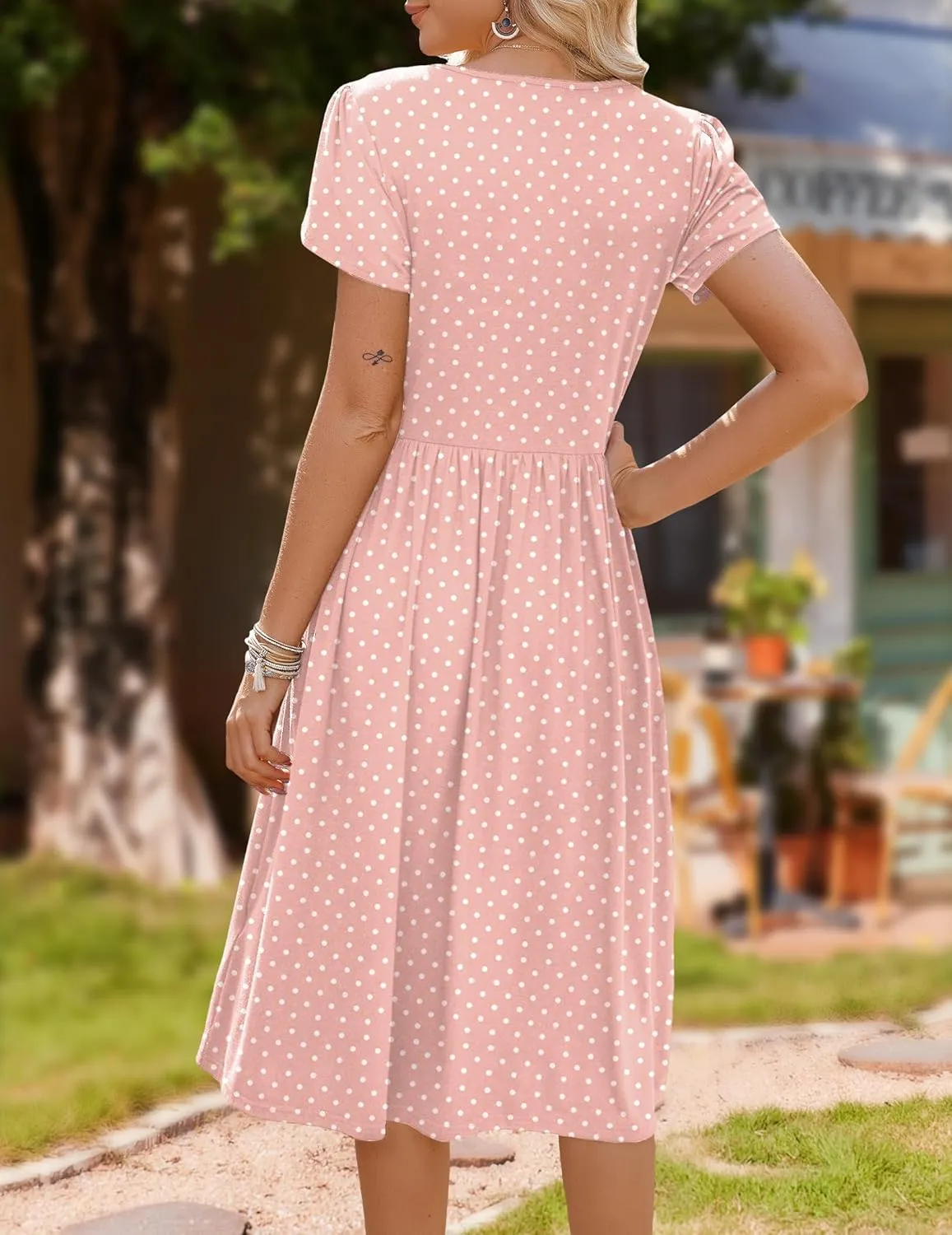 HOTOUCH Women's Summer Short Sleeve A-Line Midi Dresses Casual Floral T-Shirt Dress Flowy Beach Sundress with Pockets