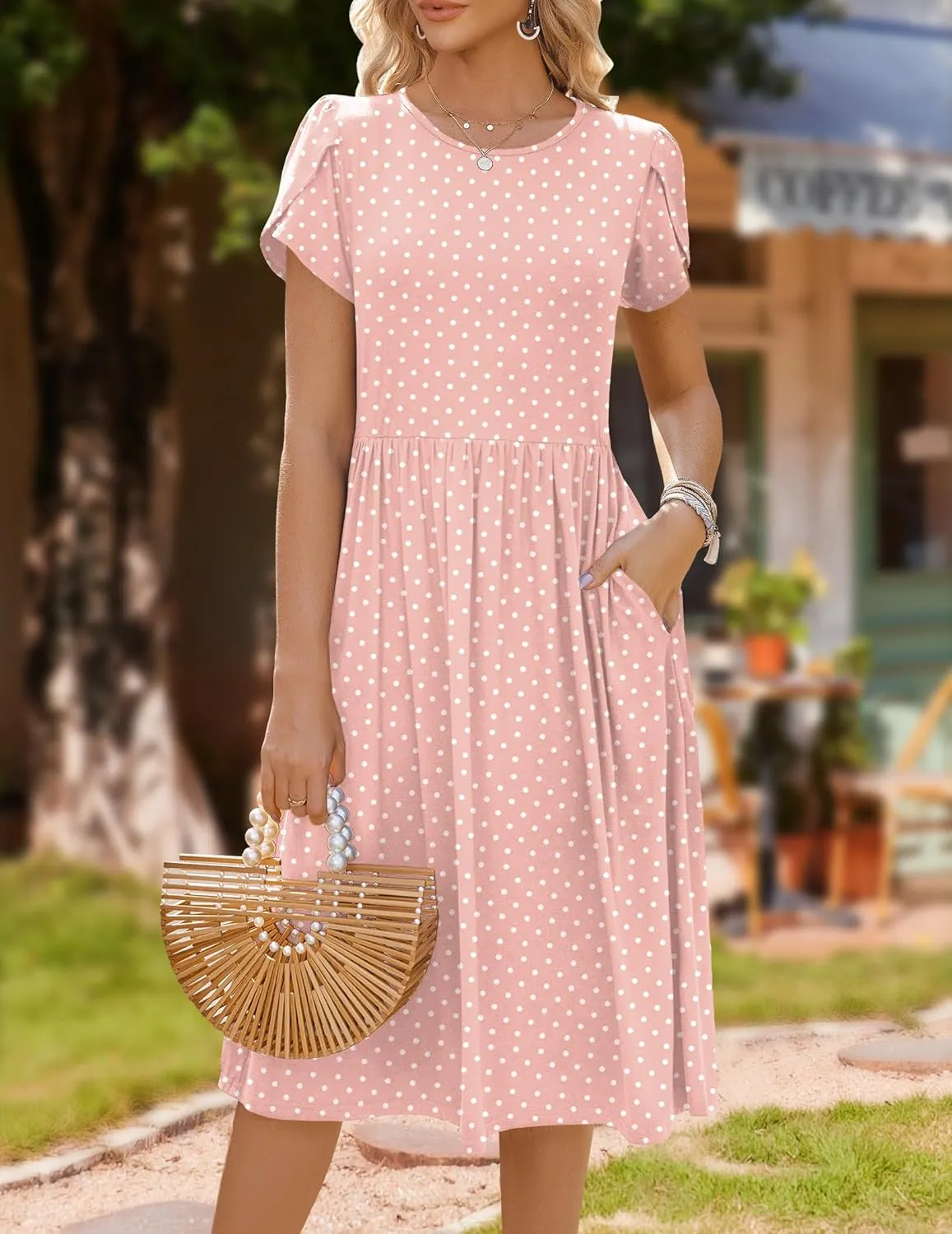 HOTOUCH Women's Summer Short Sleeve A-Line Midi Dresses Casual Floral T-Shirt Dress Flowy Beach Sundress with Pockets