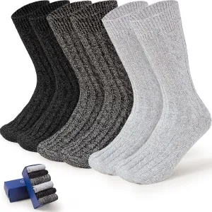 HUGSWEET 6 Pairs Warm Socks for Men Thick Winter Socks Thermal Wool Soft Hiking Crew Socks with Gifts Box