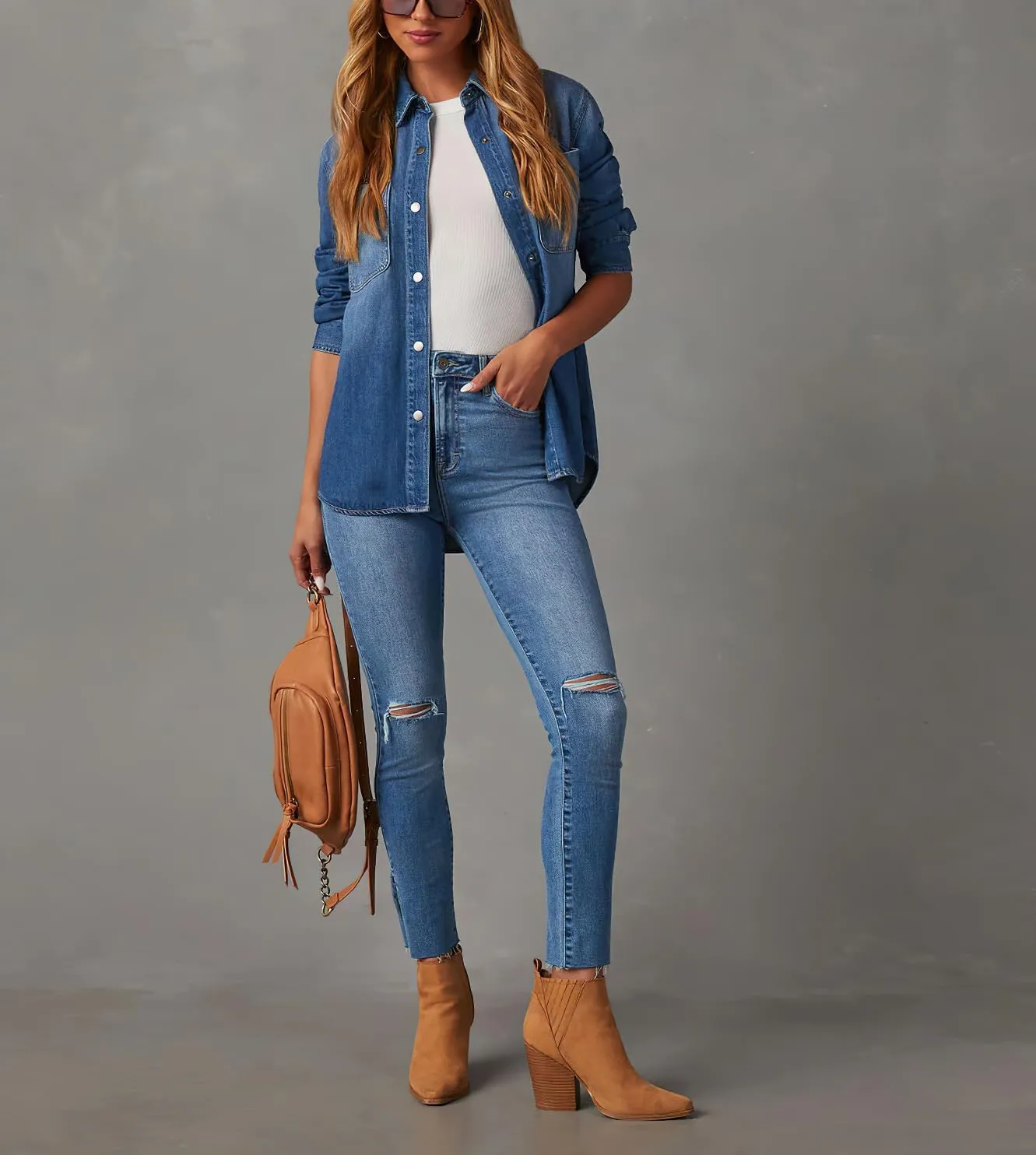 Jeans for Women Mid Rise Stretch Fit Destroyed Ripped Skinny Jeans Split Raw Hem Denim Pants Slim Fit Jean Jeggings