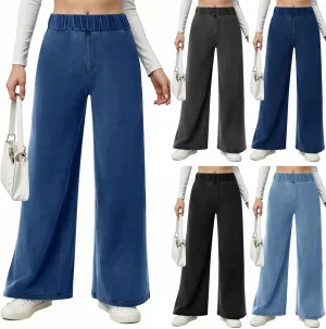 Jeans for Women Stretch High Waisted Wide Leg Jeans Baggy Straight Leg Tummy Control Pull On Denim Pants with Pockets