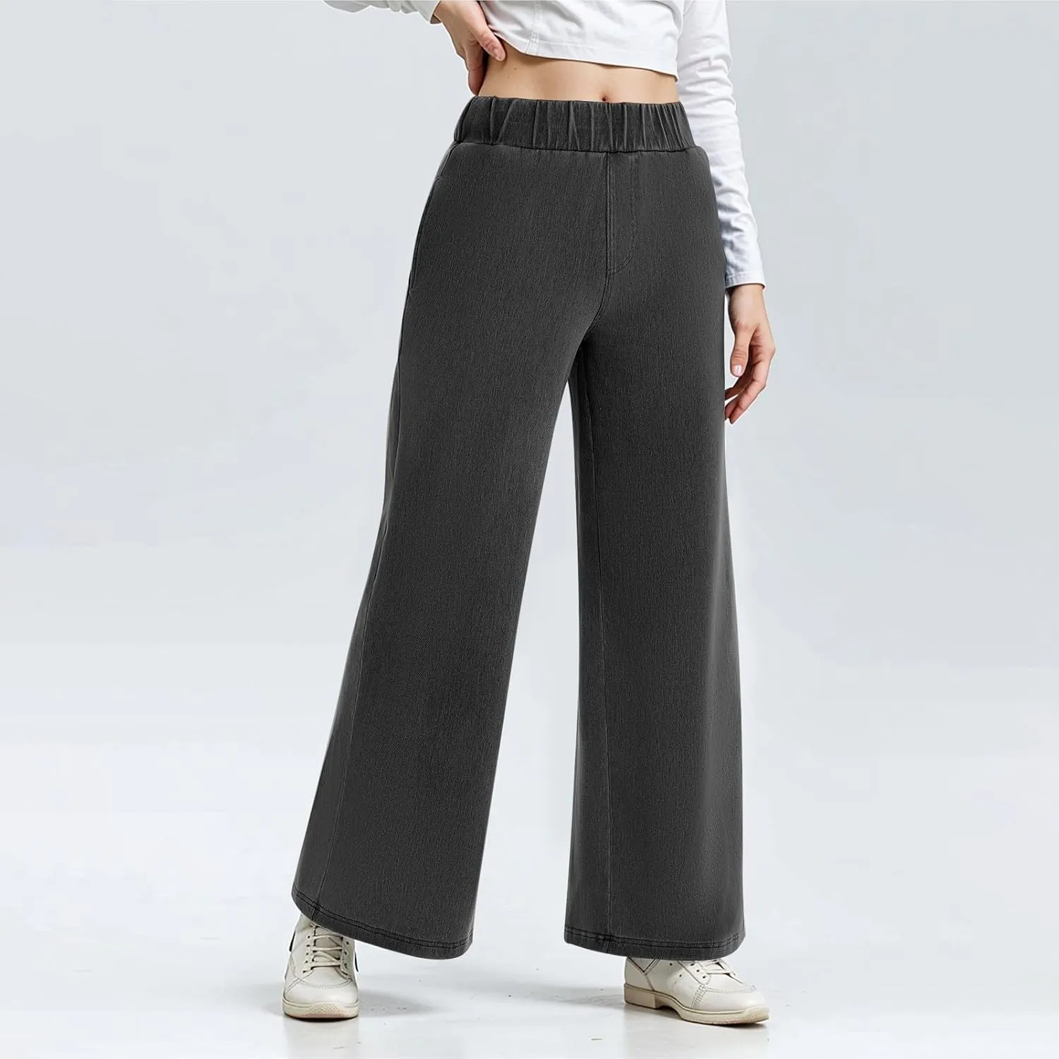 Jeans for Women Stretch High Waisted Wide Leg Jeans Baggy Straight Leg Tummy Control Pull On Denim Pants with Pockets