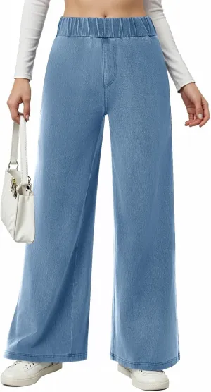 Jeans for Women Stretch High Waisted Wide Leg Jeans Baggy Straight Leg Tummy Control Pull On Denim Pants with Pockets