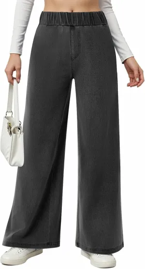 Jeans for Women Stretch High Waisted Wide Leg Jeans Baggy Straight Leg Tummy Control Pull On Denim Pants with Pockets