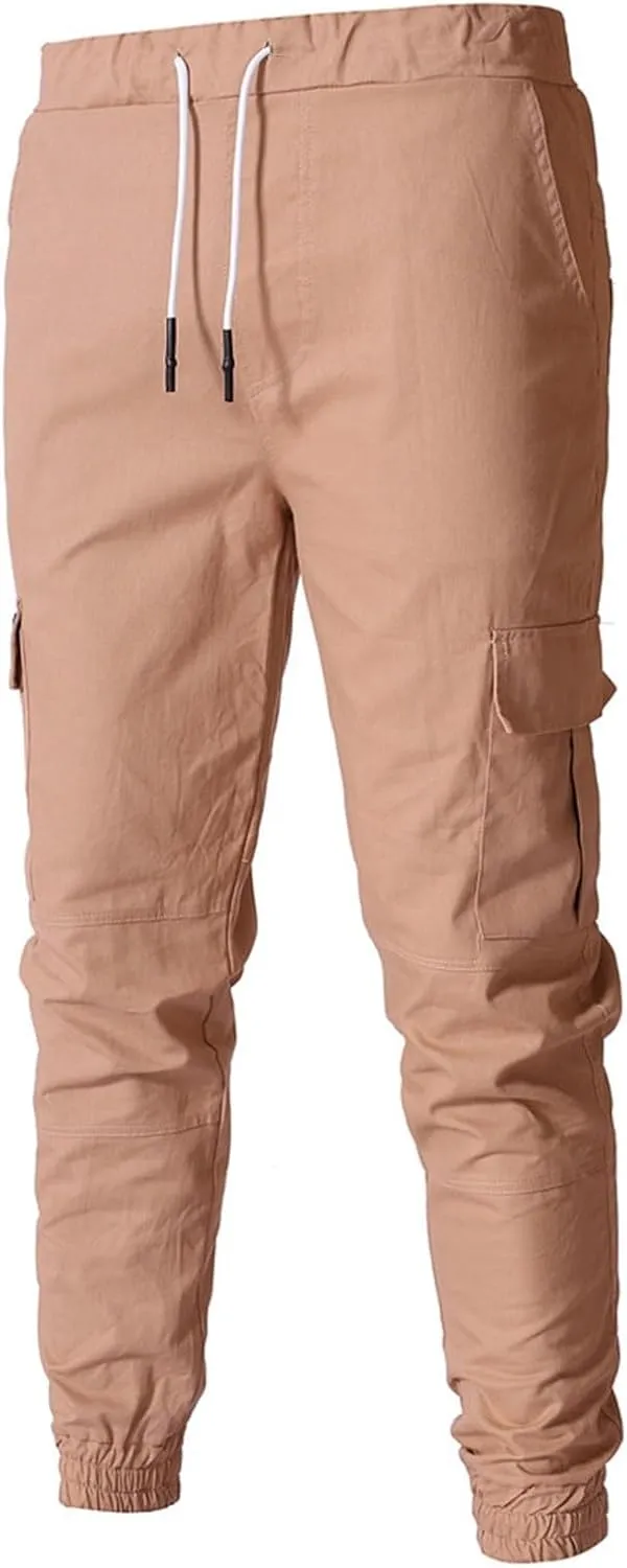 Joggers for Men Drawstring Elastic Waist Plaid Casual Pants 2023 Fall Winter Stretch Slim Fit Chinos Sweatpants with Pockets
