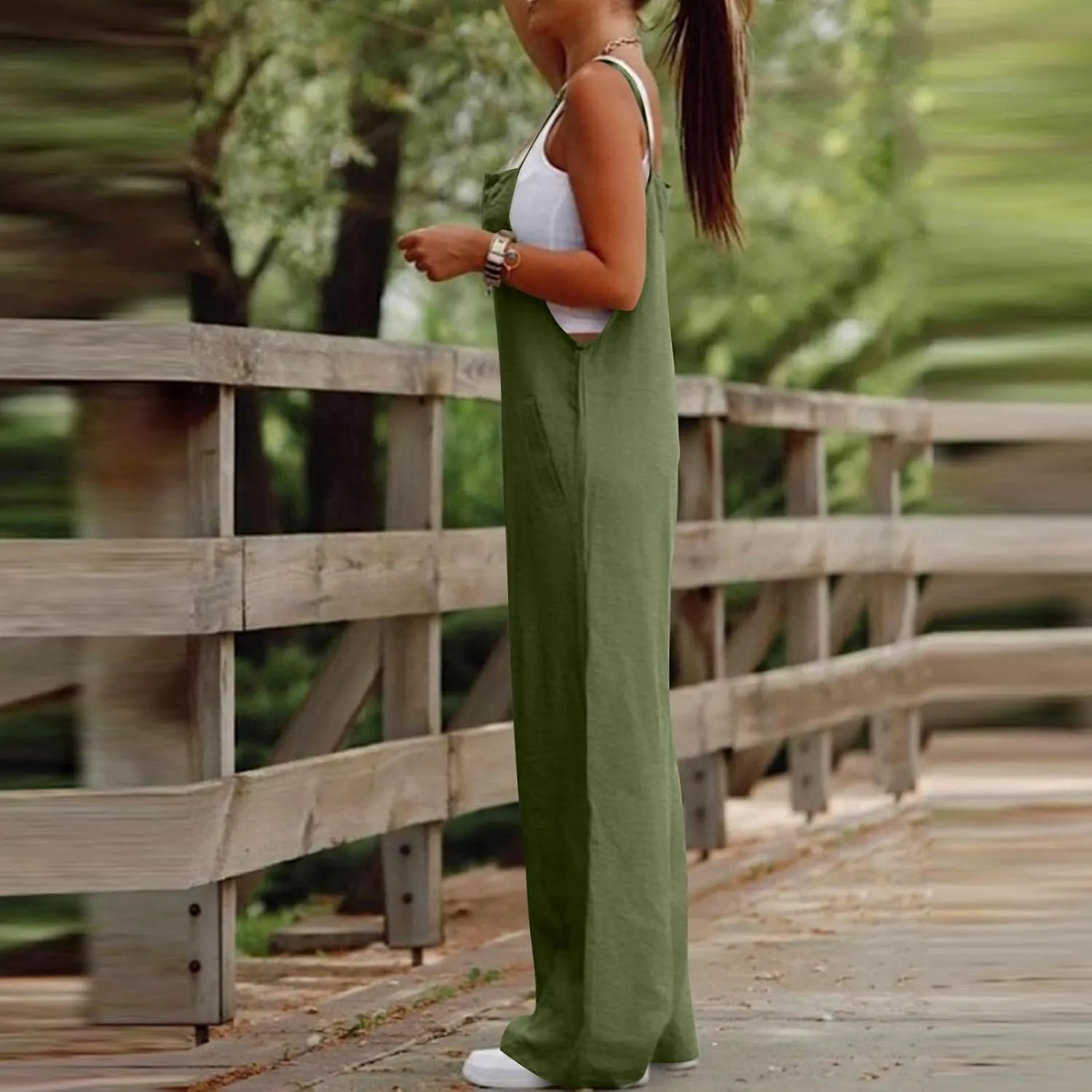 Jumpsuits for Women 2025 Casual Summer Overalls Sleeveless Strap Wide Leg Romper Trendy Beach Vacation Jumpers