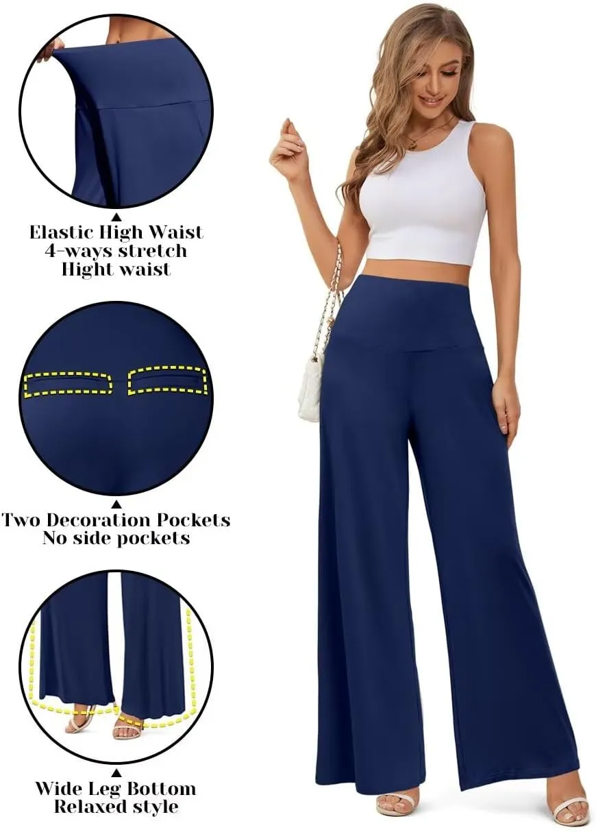 JZC Women's Palazzo Lounge Pants Stretchy Wide Leg Casual Pants Comfy High Waist Flowy Pants S-3XL