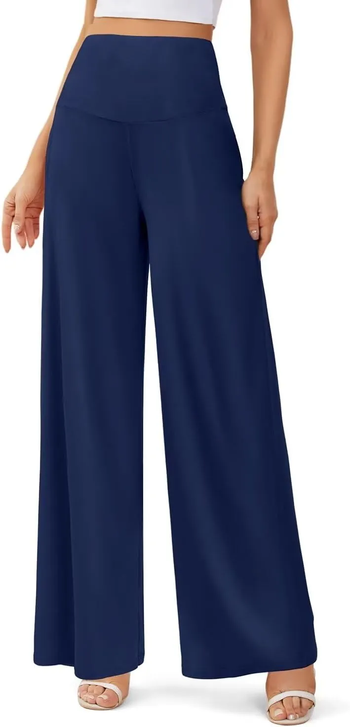 JZC Women's Palazzo Lounge Pants Stretchy Wide Leg Casual Pants Comfy High Waist Flowy Pants S-3XL