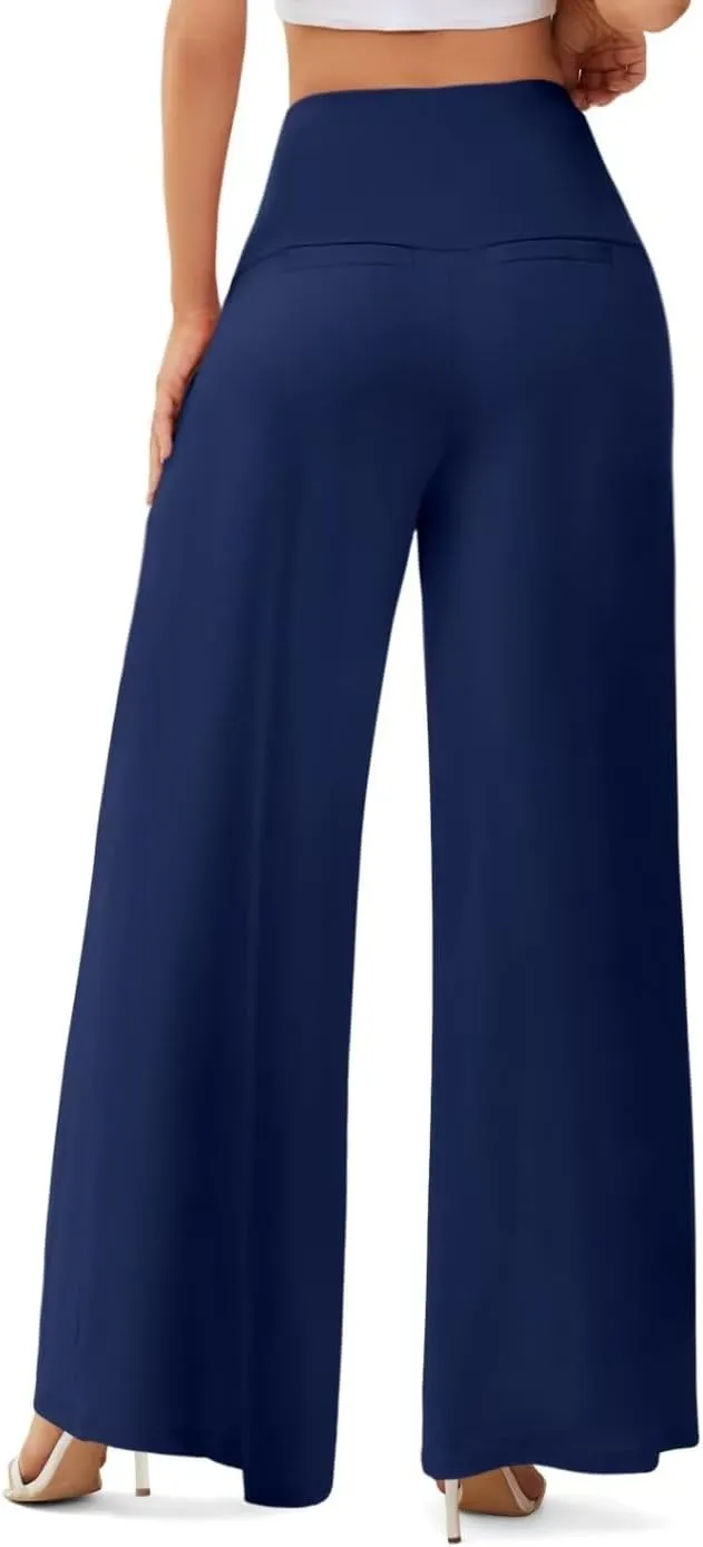 JZC Women's Palazzo Lounge Pants Stretchy Wide Leg Casual Pants Comfy High Waist Flowy Pants S-3XL