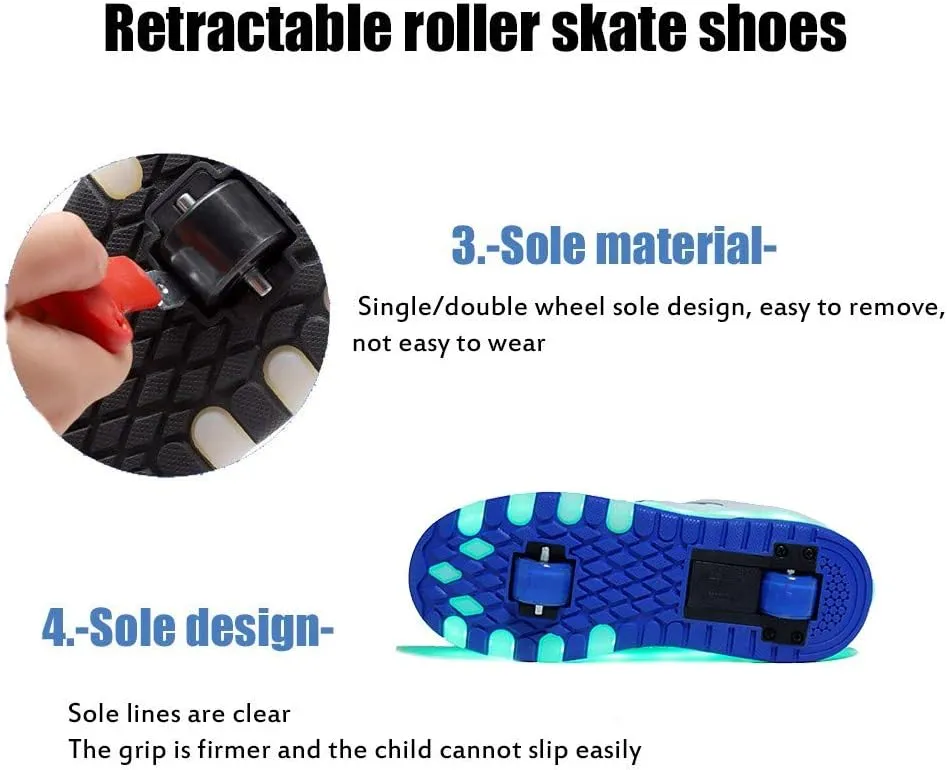 Kids USB Charging Led Light Up Shoes with Wheels Fashion Sneakers Kids Skateboarding for Girls Boys Shoes Comfortable Mesh Surface Thanksgiving Christmas Day Best GiftBlue-USA 13