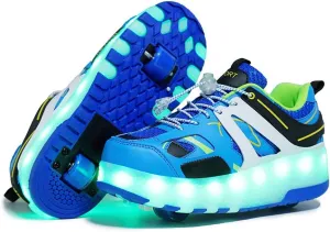 Kids USB Charging Led Light Up Shoes with Wheels Fashion Sneakers Kids Skateboarding for Girls Boys Shoes Comfortable Mesh Surface Thanksgiving Christmas Day Best GiftBlue-USA 13
