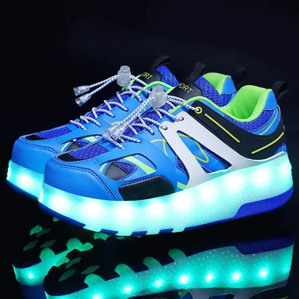 Kids USB Charging Led Light Up Shoes with Wheels Fashion Sneakers Kids Skateboarding for Girls Boys Shoes Comfortable Mesh Surface Thanksgiving Christmas Day Best GiftBlue-USA 13