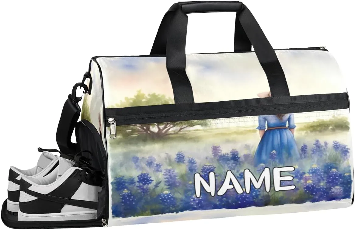 Lavender Girl Watercolor Sports Gym Bag with Wet Pocket & Shoes Compartment Travel Duffel Bag for Women Men Custom Sports Gym Bag Personalized Overnight Stay Weekend Tote Beach Luggage