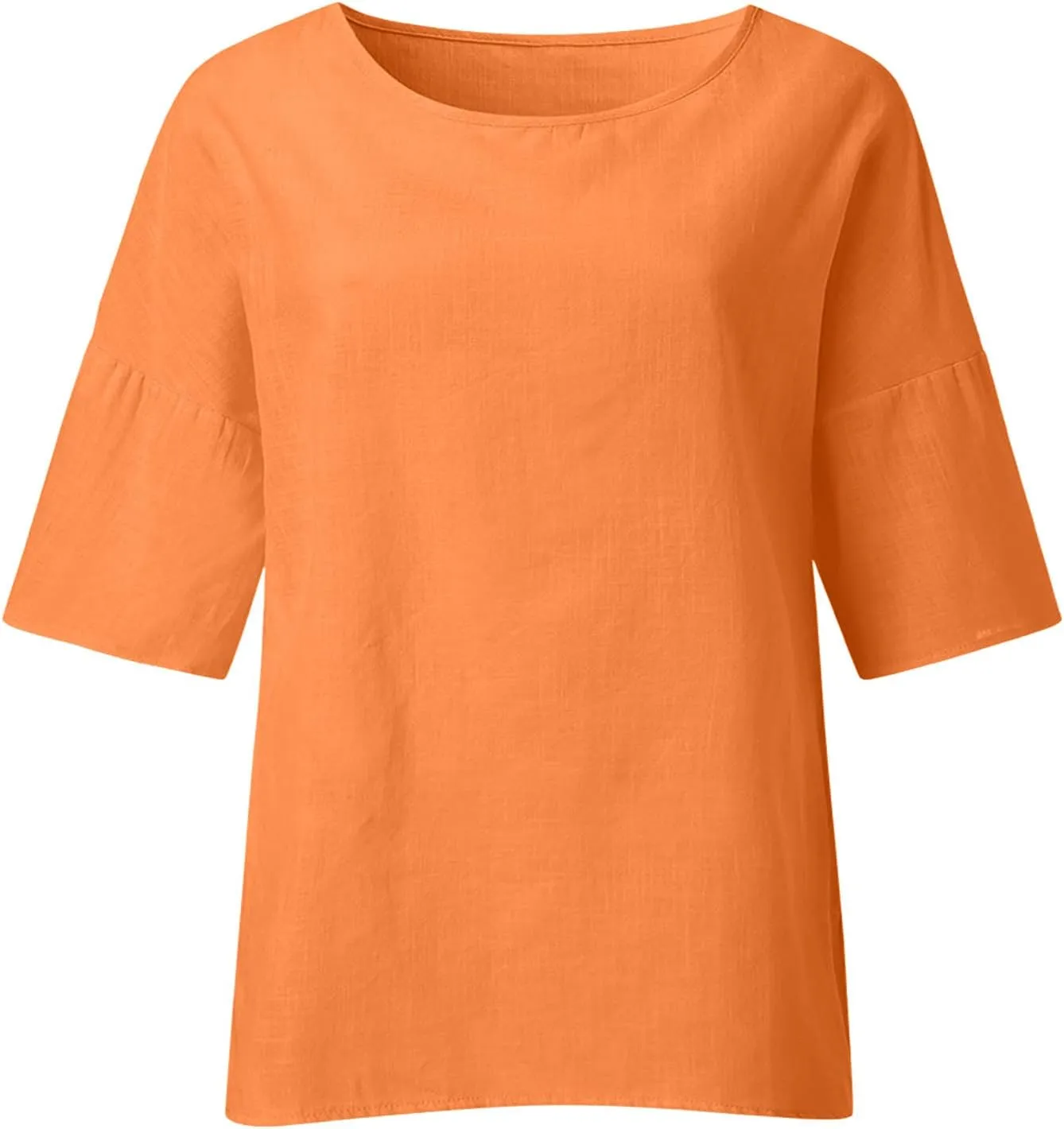 Linen Shirts for Women Plus Size 3/4 Length Sleeve Tops Casual Loose Fit Round Neck Tees 2025 Summer Fashion Blouse