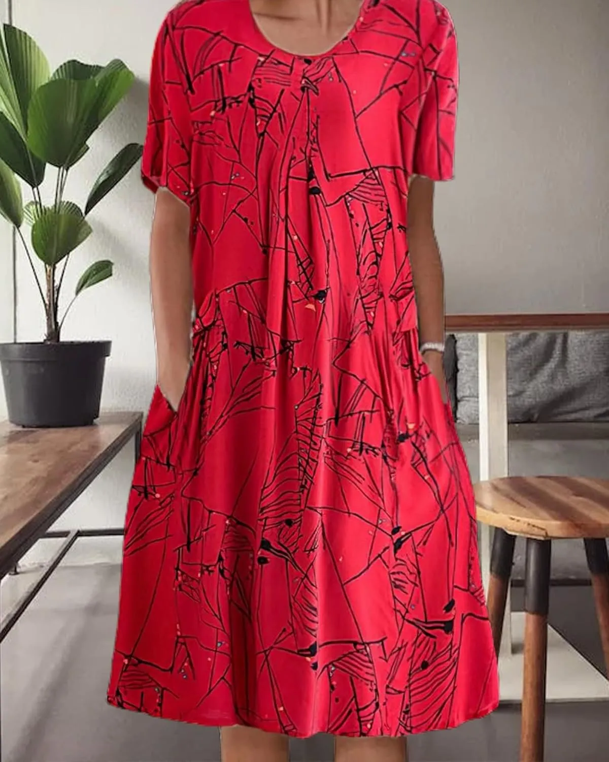 LOAIHA Women's Boho Dress Floral Print Short Sleeve T Shirt Dress 2024 Summer Casual Loose Swing Midi Dresses with Pockets