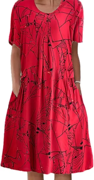 LOAIHA Women's Boho Dress Floral Print Short Sleeve T Shirt Dress 2024 Summer Casual Loose Swing Midi Dresses with Pockets