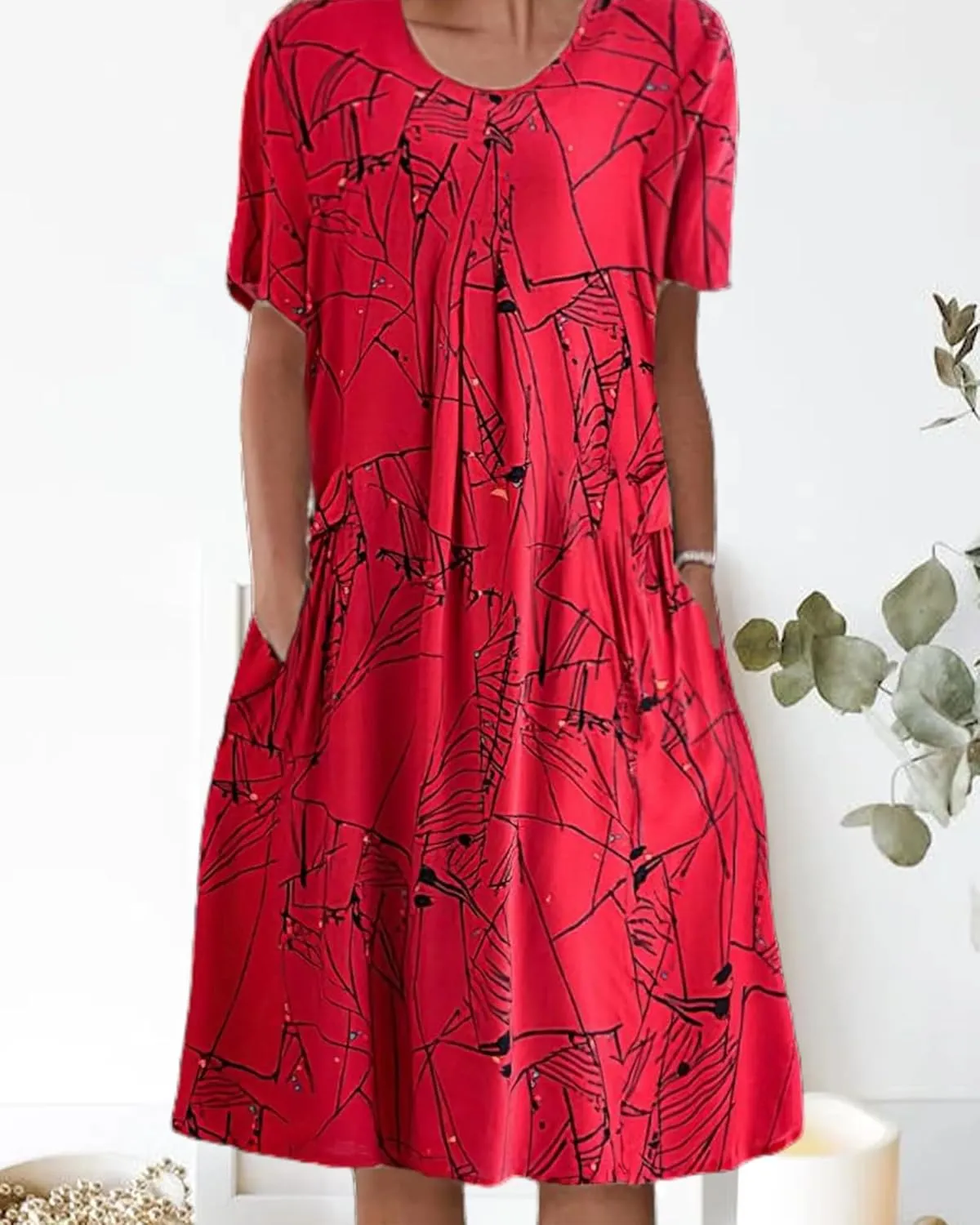 LOAIHA Women's Boho Dress Floral Print Short Sleeve T Shirt Dress 2024 Summer Casual Loose Swing Midi Dresses with Pockets