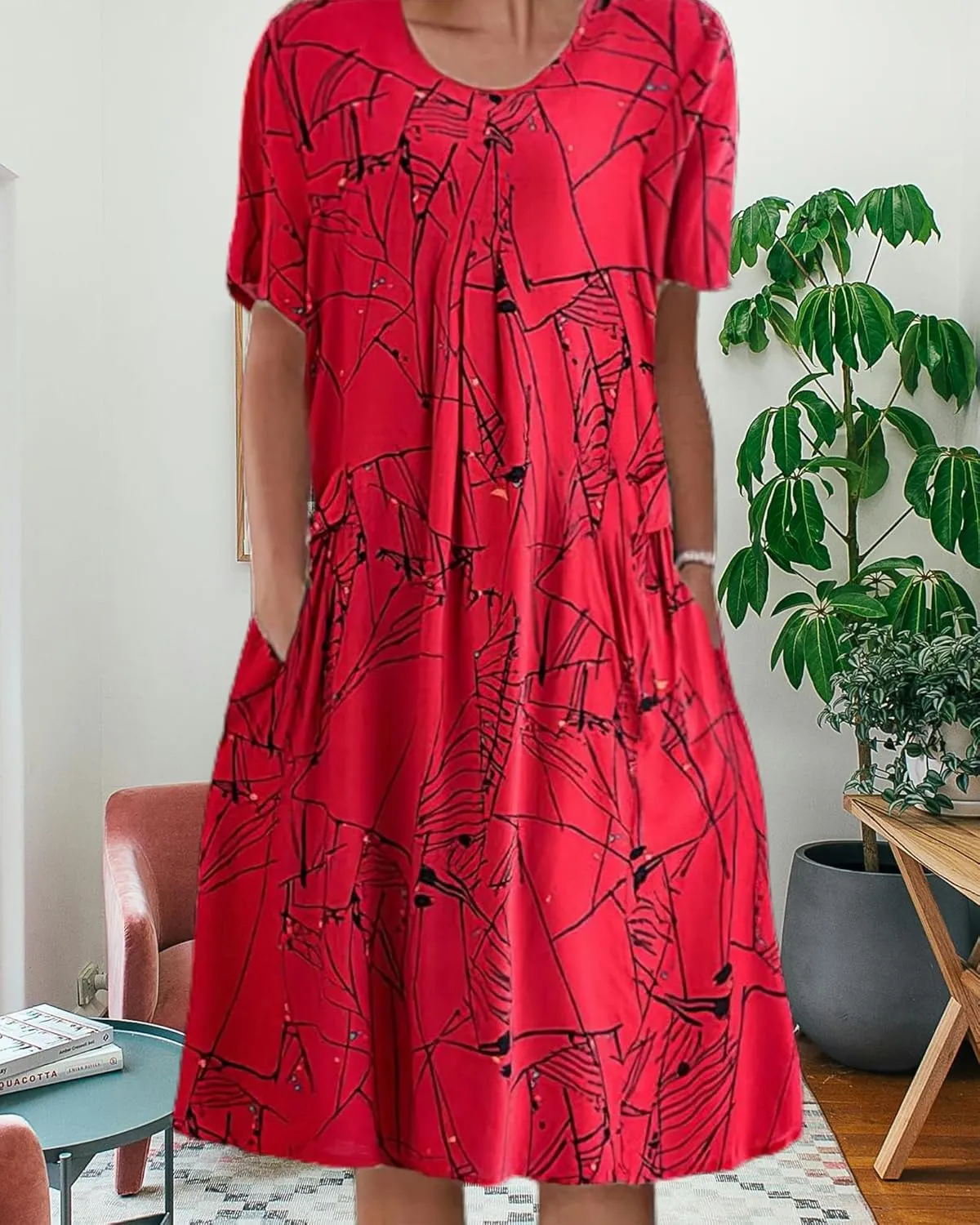 LOAIHA Women's Boho Dress Floral Print Short Sleeve T Shirt Dress 2024 Summer Casual Loose Swing Midi Dresses with Pockets