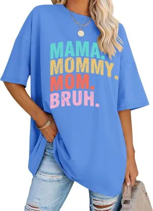 LOMON Oversized T Shirts for Women Short Sleeve Crewneck Summer Tops Loose Casual Mama Shirts Basic Tee