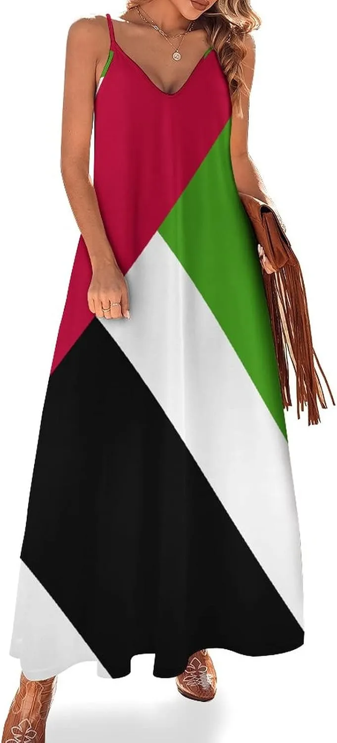 Long Dress Elegant Casual Long Dress United Arabb Emirates Flag Girls Summer Sunshine Beach Skirts for Womens 3XL