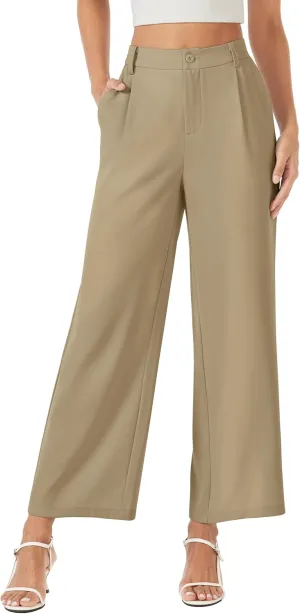 MAGCOMSEN Women's Wide Leg Pants Casual Work Dress Pants High Waisted Flowy Summer Trousers with Pockets