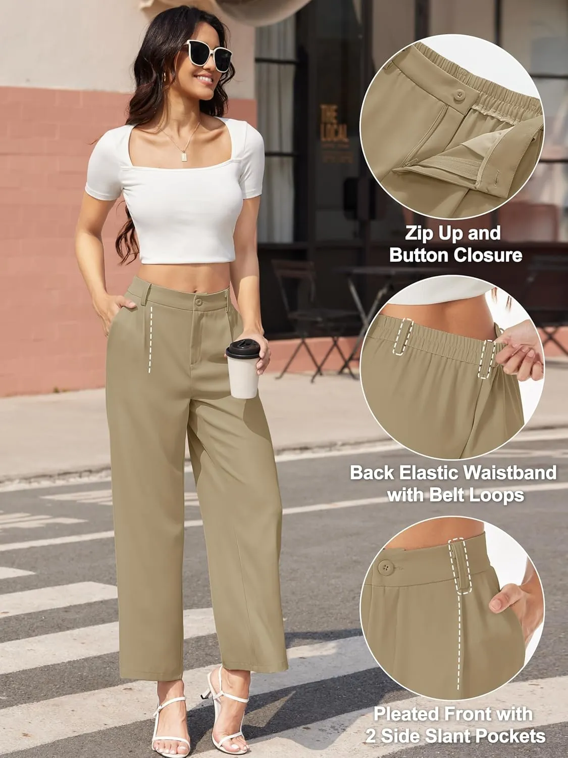 MAGCOMSEN Women's Wide Leg Pants Casual Work Dress Pants High Waisted Flowy Summer Trousers with Pockets
