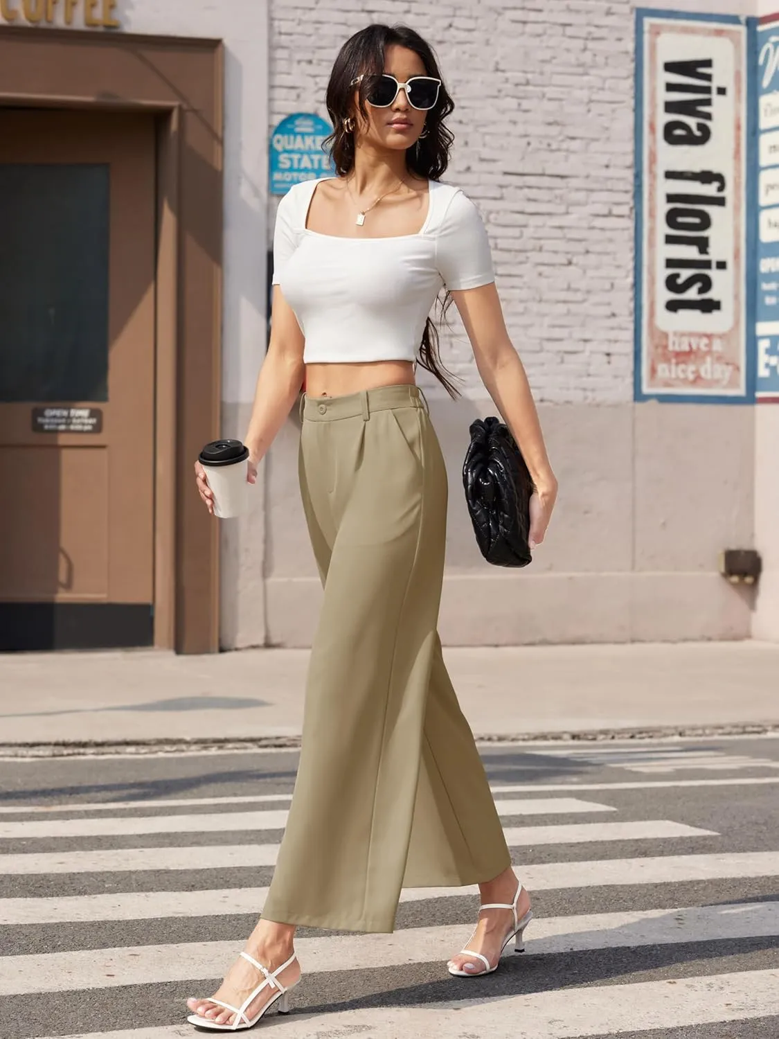 MAGCOMSEN Women's Wide Leg Pants Casual Work Dress Pants High Waisted Flowy Summer Trousers with Pockets
