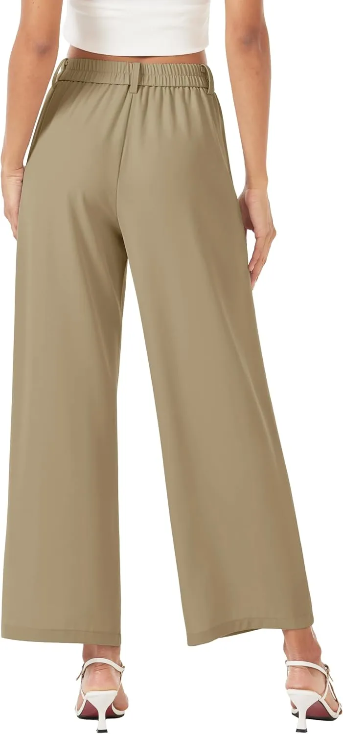 MAGCOMSEN Women's Wide Leg Pants Casual Work Dress Pants High Waisted Flowy Summer Trousers with Pockets