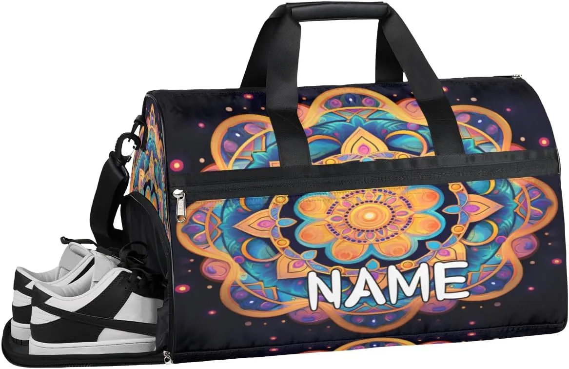 Mandala Ethnic Tribe Patterns Sports Gym Bag with Wet Pocket & Shoes Compartment Travel Duffel Bag for Women Men Custom Sports Gym Bag Personalized Overnight Stay Weekend Tote Beach Luggage