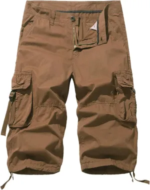 Men Multi Pocket Cargo Shorts Outdoor Hiking Relaxed Fit Short Pants Lightweight Cotton Work Casual Short