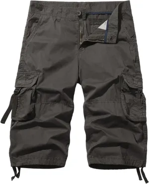 Men Multi Pocket Cargo Shorts Outdoor Hiking Relaxed Fit Short Pants Lightweight Cotton Work Casual Short