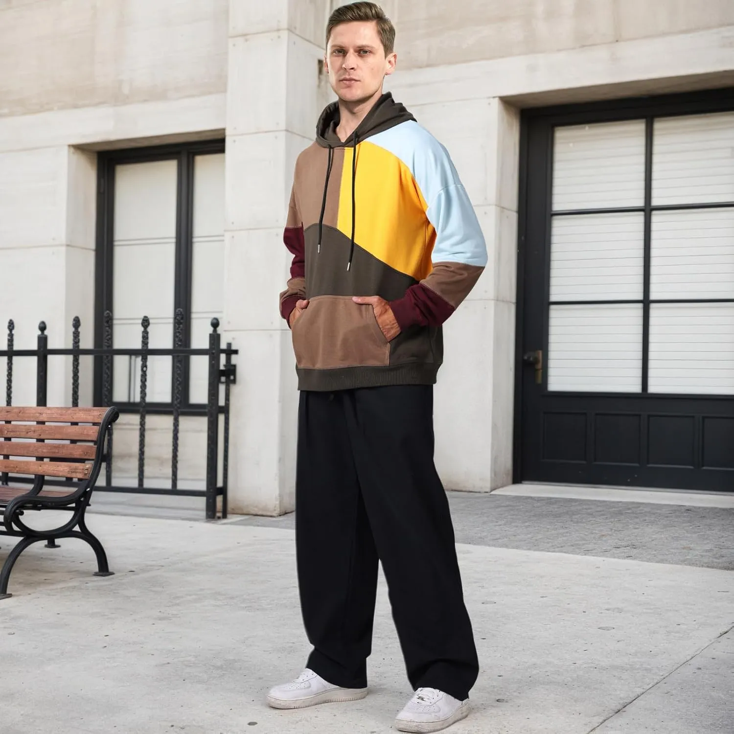 Men's Fashion Hoodies Techwear Color Block Long Sleeve Sweatshirts Unisex Lightweight Colourful Hoodie Pullover