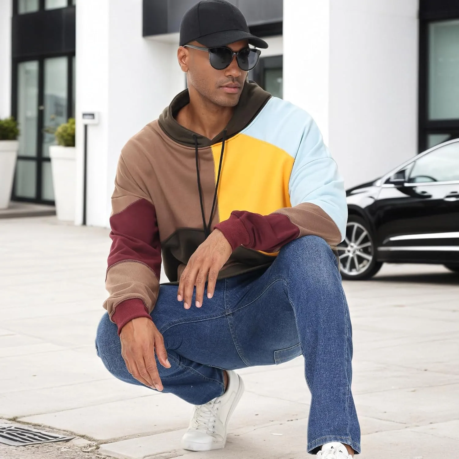 Men's Fashion Hoodies Techwear Color Block Long Sleeve Sweatshirts Unisex Lightweight Colourful Hoodie Pullover