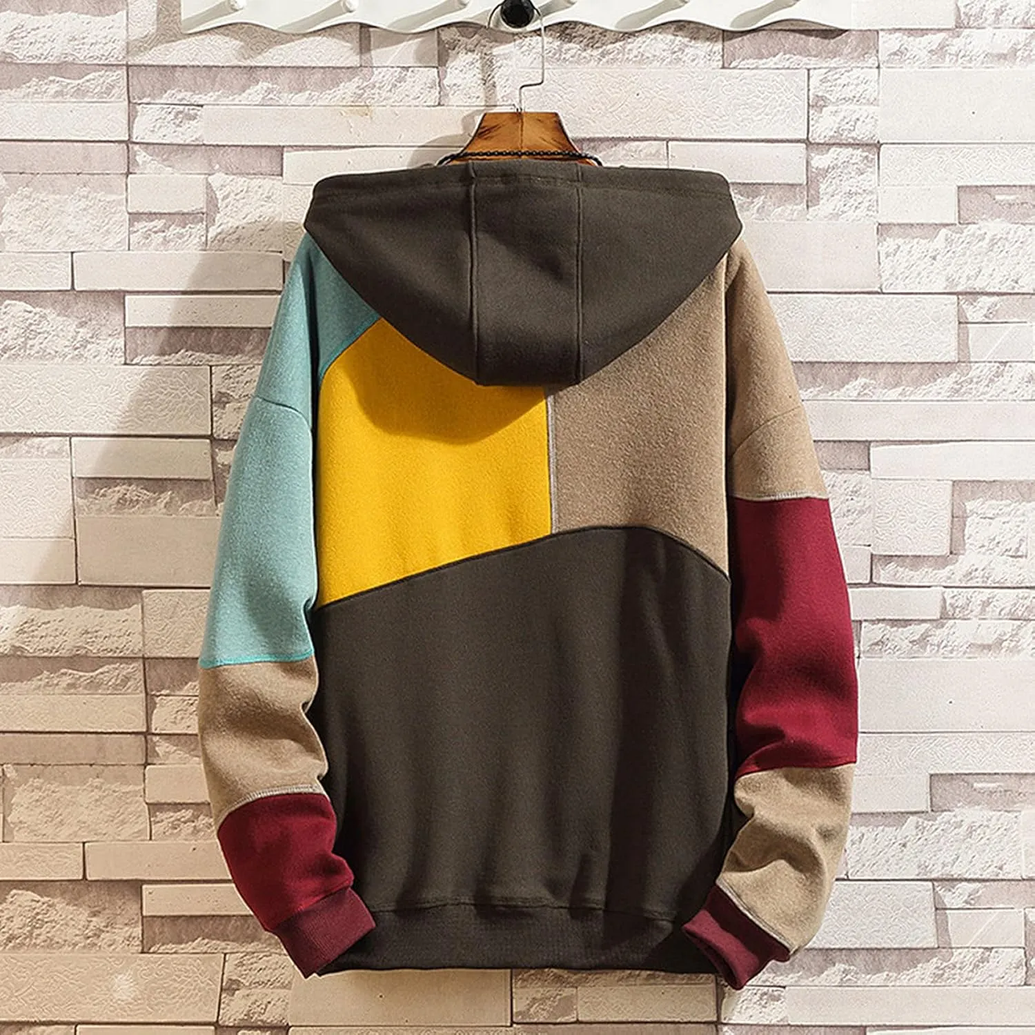 Men's Fashion Hoodies Techwear Color Block Long Sleeve Sweatshirts Unisex Lightweight Colourful Hoodie Pullover