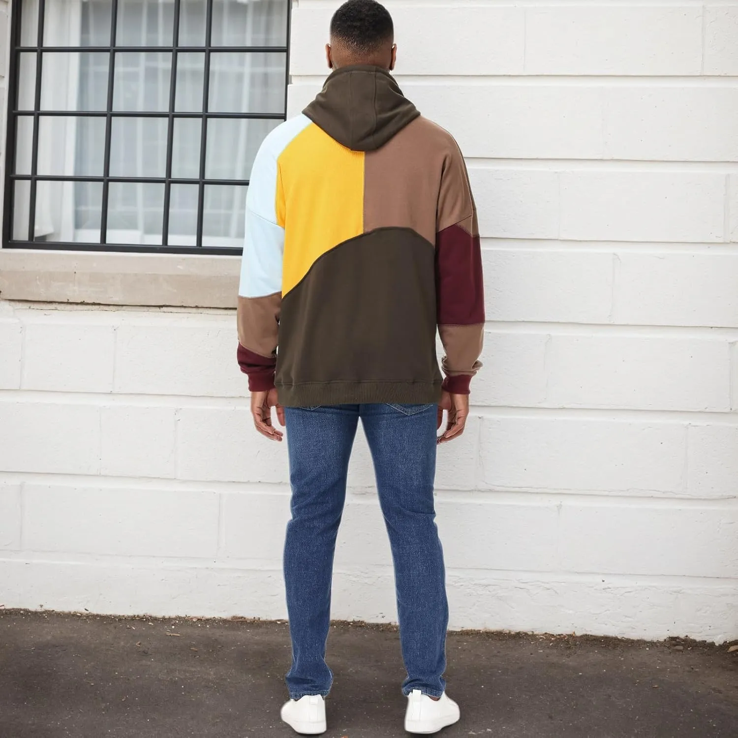 Men's Fashion Hoodies Techwear Color Block Long Sleeve Sweatshirts Unisex Lightweight Colourful Hoodie Pullover