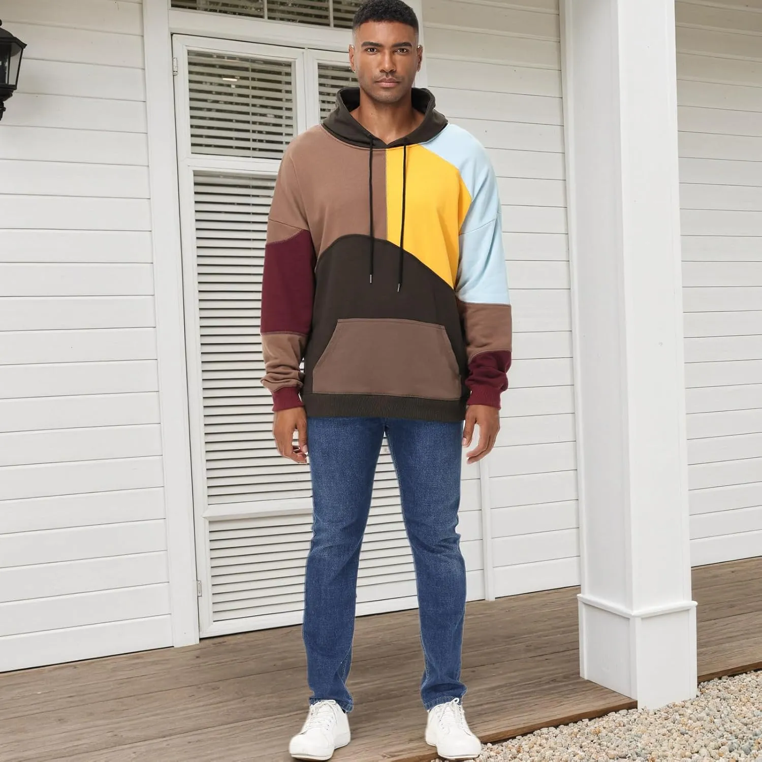 Men's Fashion Hoodies Techwear Color Block Long Sleeve Sweatshirts Unisex Lightweight Colourful Hoodie Pullover