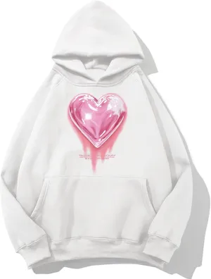 Mens Graphic Hoodies Heart Printed Vintage Streetwear Sweatshirt Aesthetic Design With Pockets Love Fleece Pullover