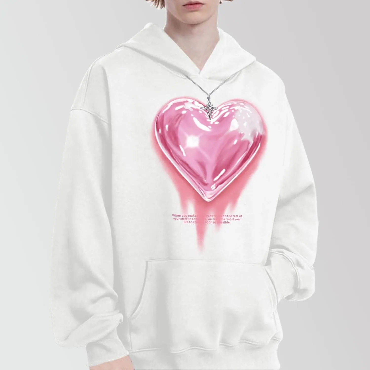 Mens Graphic Hoodies Heart Printed Vintage Streetwear Sweatshirt Aesthetic Design With Pockets Love Fleece Pullover