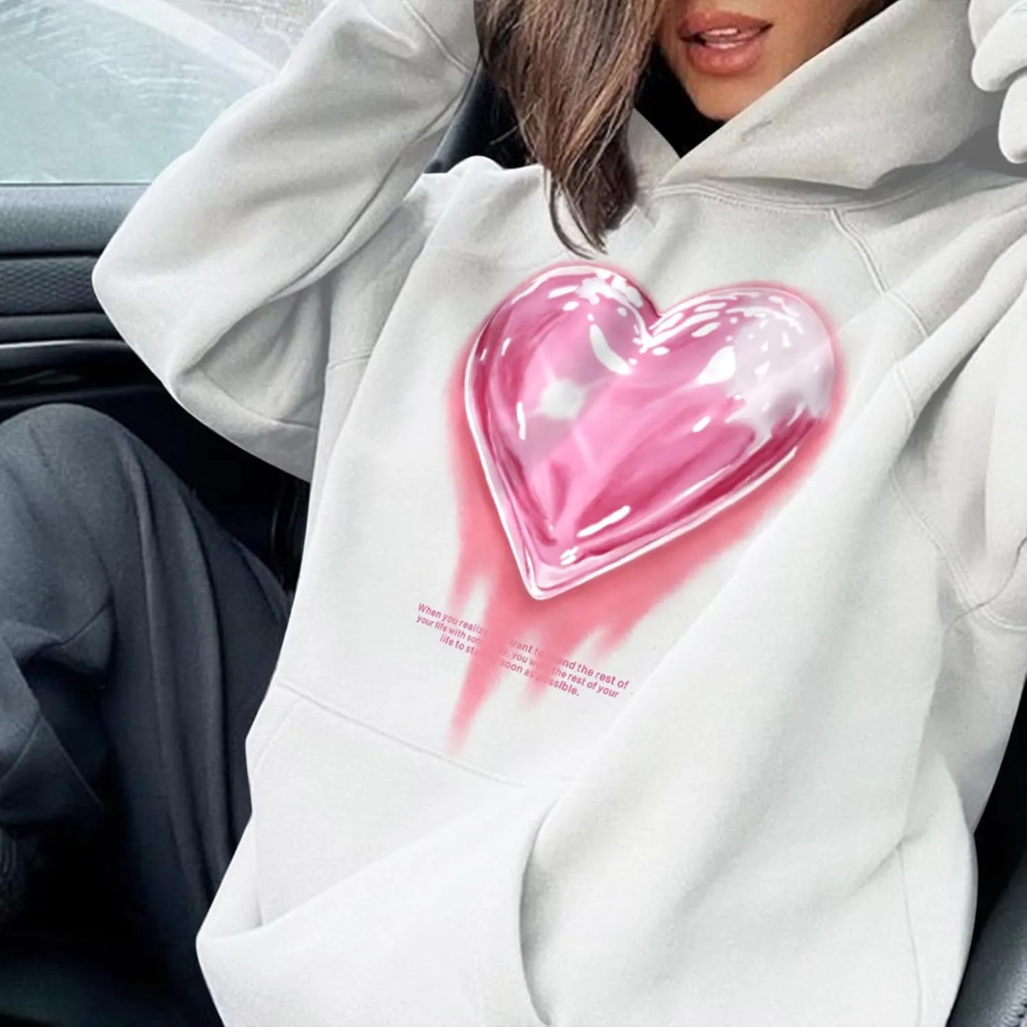 Mens Graphic Hoodies Heart Printed Vintage Streetwear Sweatshirt Aesthetic Design With Pockets Love Fleece Pullover
