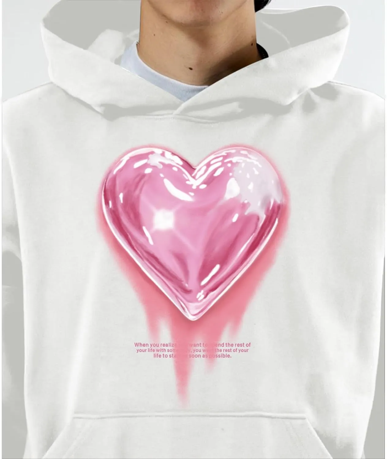 Mens Graphic Hoodies Heart Printed Vintage Streetwear Sweatshirt Aesthetic Design With Pockets Love Fleece Pullover
