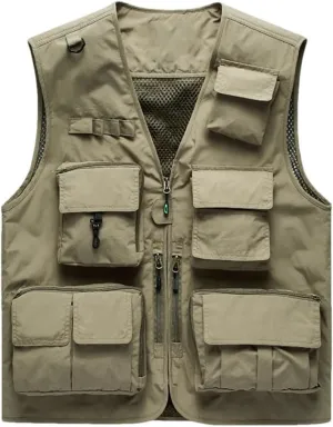 Men's Outdoor Casual Vest Multi-Pocket Breathable Sports Coat Fishing Work Safari Travel Vests