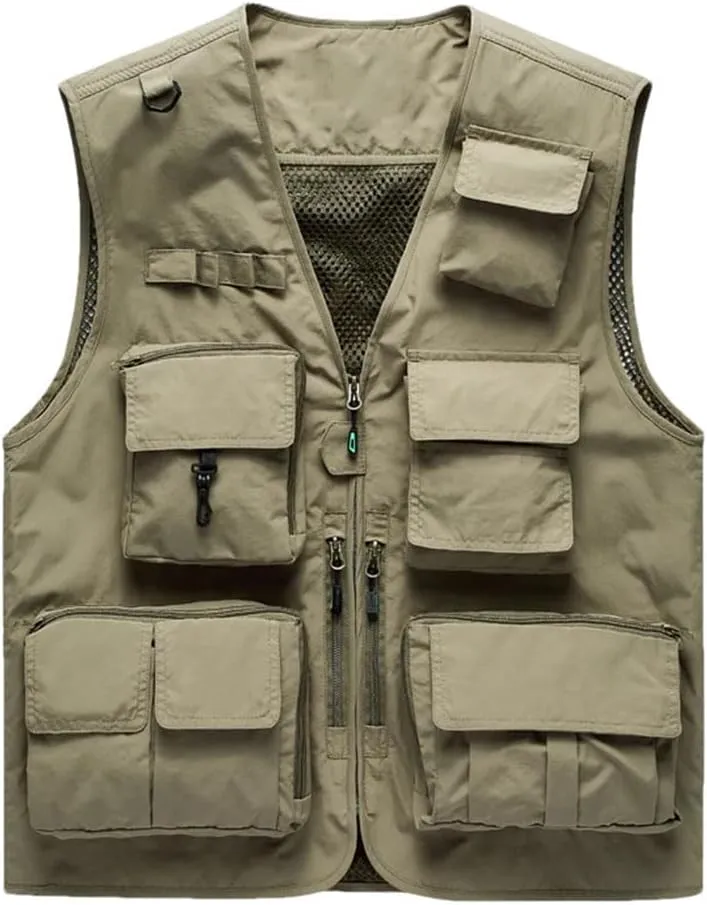Men's Outdoor Casual Vest Multi-Pocket Breathable Sports Coat Fishing Work Safari Travel Vests