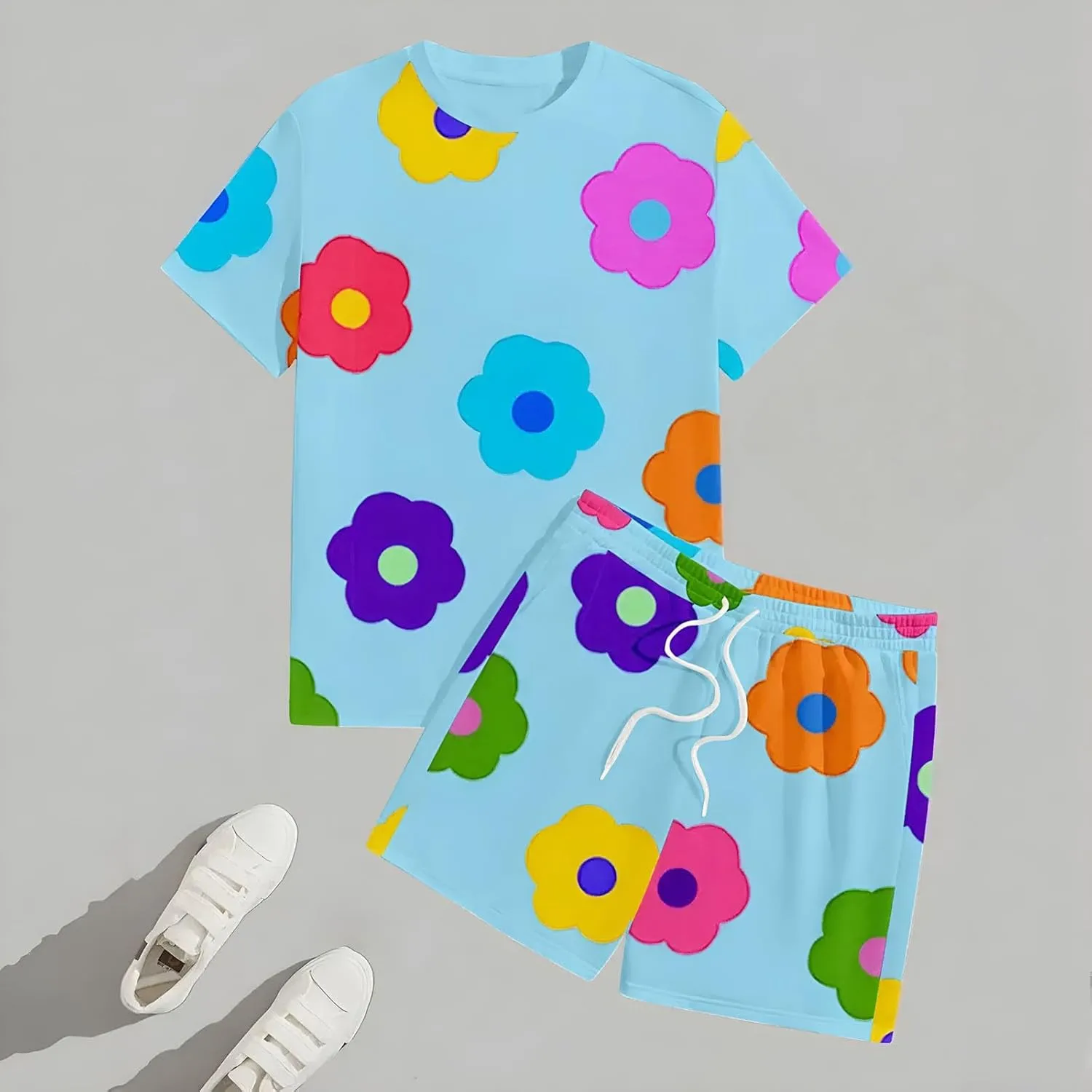 Mens Short Sets 2 Piece Outfits Fashion Summer Tracksuits Casual Crewneck Tee Shirts and Shorts Set for Men with Pockets