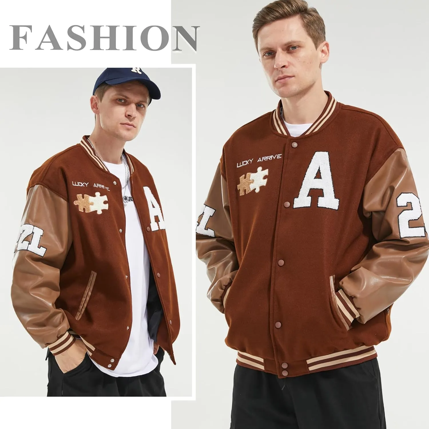 Mens Varsity Jacket Baseball Bomber Jacket Vintage Unisex Streetwear Coats with Patchwork Hipster Utility Tops