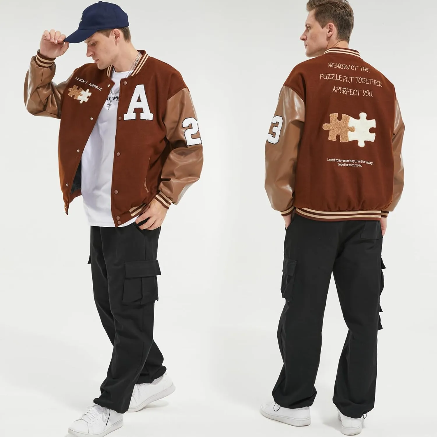 Mens Varsity Jacket Baseball Bomber Jacket Vintage Unisex Streetwear Coats with Patchwork Hipster Utility Tops