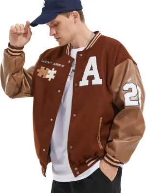 Mens Varsity Jacket Baseball Bomber Jacket Vintage Unisex Streetwear Coats with Patchwork Hipster Utility Tops