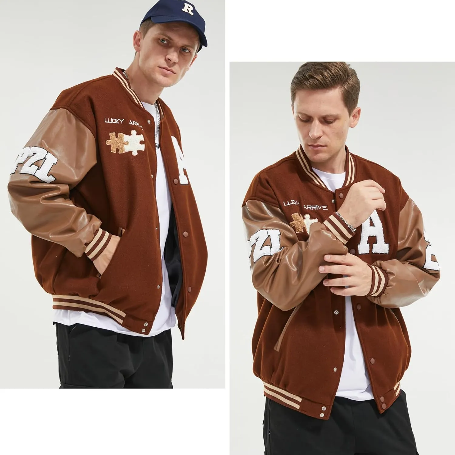 Mens Varsity Jacket Baseball Bomber Jacket Vintage Unisex Streetwear Coats with Patchwork Hipster Utility Tops
