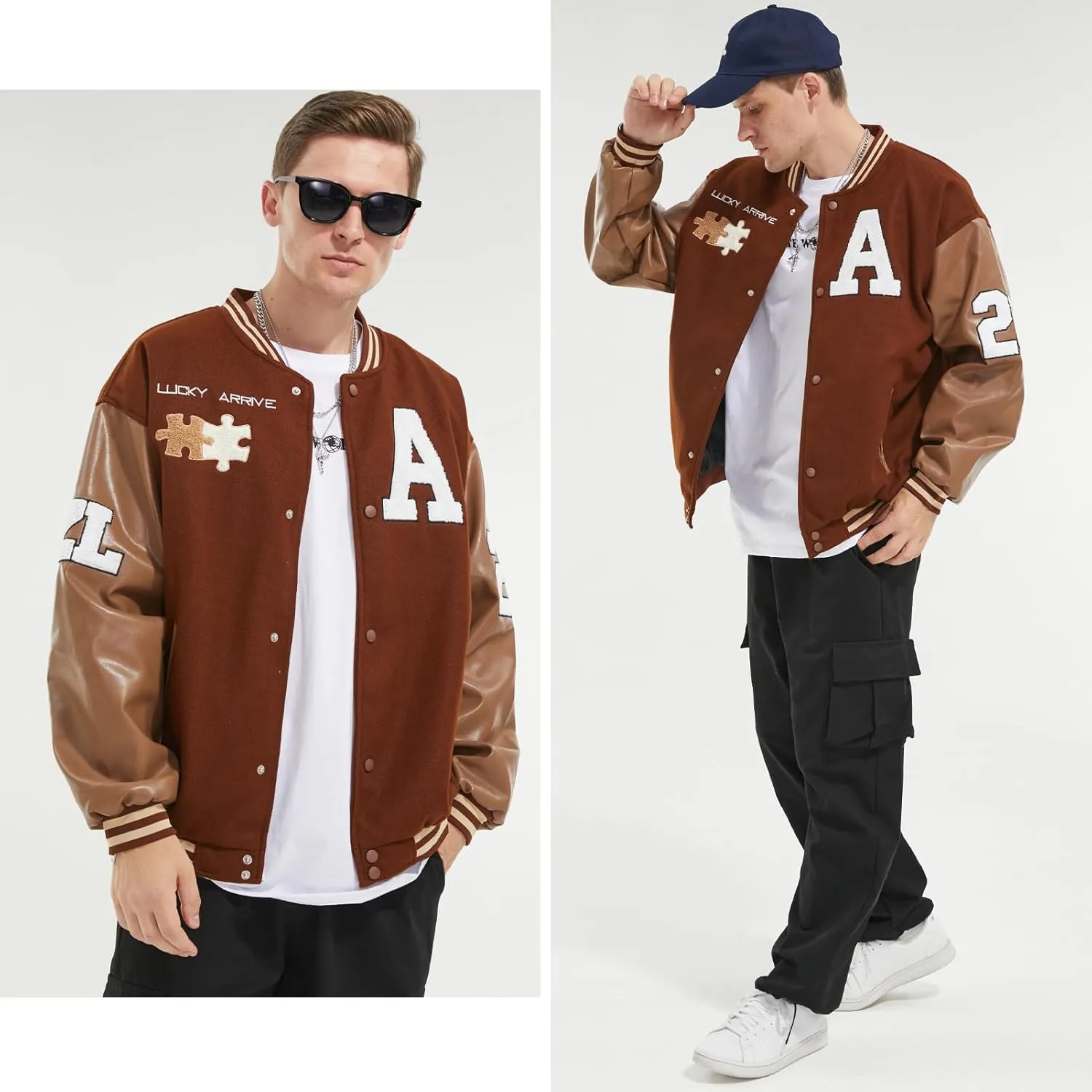 Mens Varsity Jacket Baseball Bomber Jacket Vintage Unisex Streetwear Coats with Patchwork Hipster Utility Tops