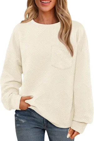 MEROKEETY Women's 2024 Fall Long Sleeve Oversized T Shirt Casual Crewneck Basic Textured Pullover Sweatshirt Tops